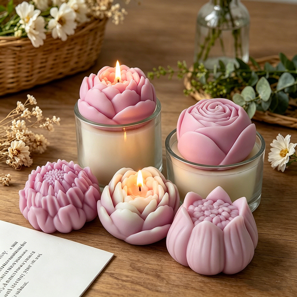 Candle Supplies Shop - 3Dフラワーシリコンモールド牡丹バラ蓮キャンドル作成用品アロマセラピーワックス石膏樹脂DIYモールド