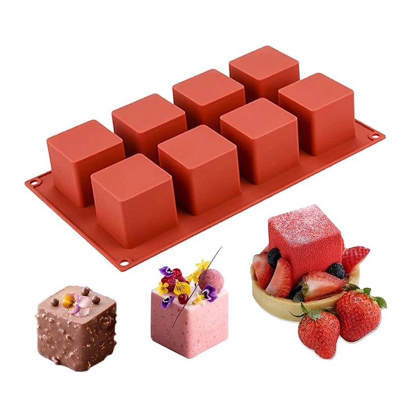 Candle Supplies Eu - 8個取りスクエアムースケーキ型、ベーキングキューブ、フレンチデザート型、チョコレートブラウニーキャンドル、石鹸作り用品、ペストリーツール