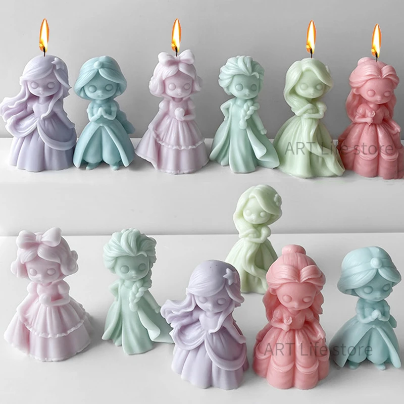 Candle Supplies Shop - シリコンプリンセスドールキャンドルモールド、3Dガールポートレート、エポキシ製作用品、手作り石鹸、チョコレートスキューブベーキングツール、6