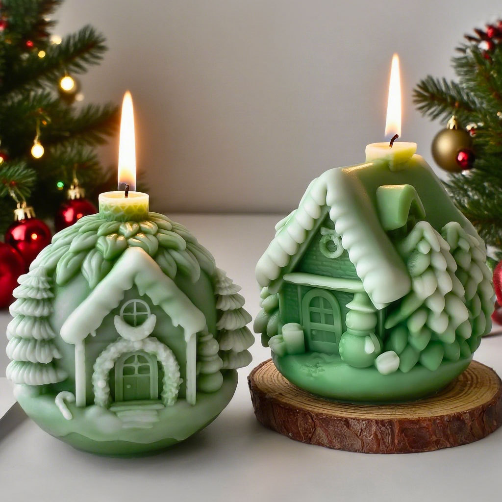 Candle Supplies Shop - DIY クリスマスツリーハウスシリコーン型手作りアロマキャンドル石膏樹脂装飾品型クリスマスキャンドル作成用品