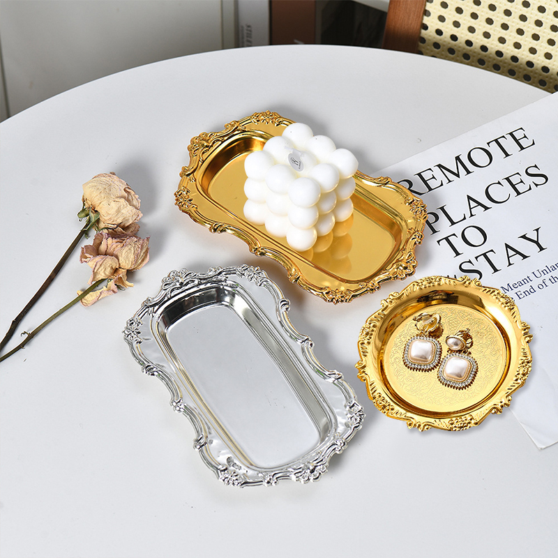 Luxury Candle Supplies Usa - レトロ高級銀メッキプレートケーキデザートトレイ香水キーキャンドルオーガナイザートレイ家庭用ホテル用品