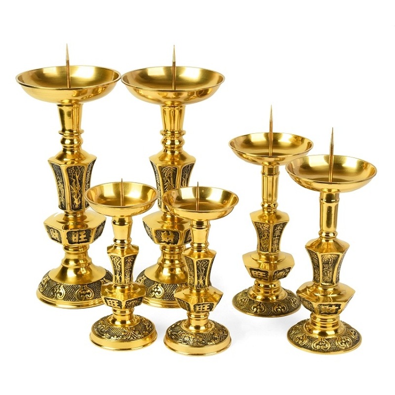 Luxury Candle Supplies Usa - 豪華で上品な真鍮製の燭台一対、寺院の装飾、仏具、結婚式の燭台、儀式用具。