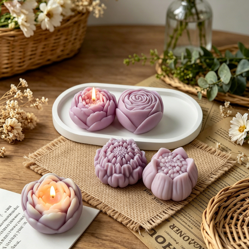 3Dフラワーシリコンモールド牡丹バラ蓮キャンドル作成用品アロ - Candle Supplies Shop のレビューと価格